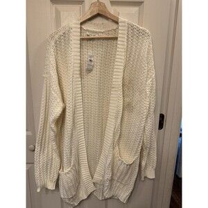 American Eagle Medium Chunky Knit Open front Cardigan Sweater Cream NWT Flawed